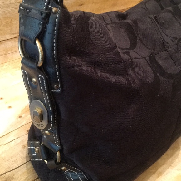 Coach Leather & Fabric Slouch Purse (Black) - Picture 5 of 7